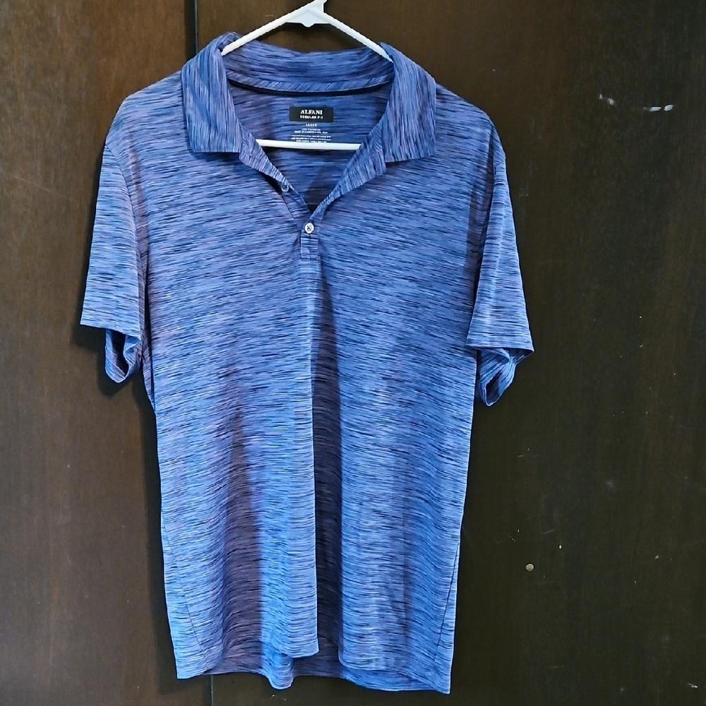 Alfani Blue Heathered Polo Shirt Casual